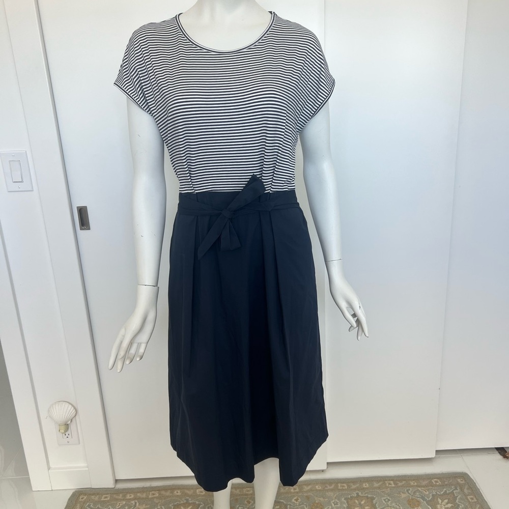 NWT Hubert Gasser Collection Nautical Navy Blue and White Striped Dress SZ Large